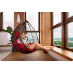 Fotel ogrodowy wiszący Hawana brązowy + czerwone poduszki