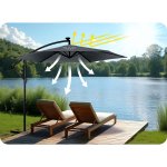 Parasol ogrodowy Plonos 6 profili, 160 g, 350 cm, podświetlany, szary