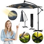 Parasol ogrodowy Plonos 6 profili, 160 g, 350 cm, podświetlany, szary