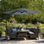 Parasol ogrodowy Plonos 6 profili, 160 g, 350 cm, podświetlany, szary