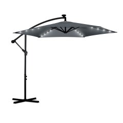 Parasol ogrodowy Plonos 6 profili, 160 g, 350 cm, podświetlany, szary