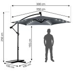 Parasol ogrodowy składany 6 segmentowy 350 cm z pokrowcem i lampkami Plonos PL-882